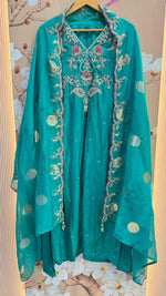 Premium Russian silk with zari and pearl detailing suit set