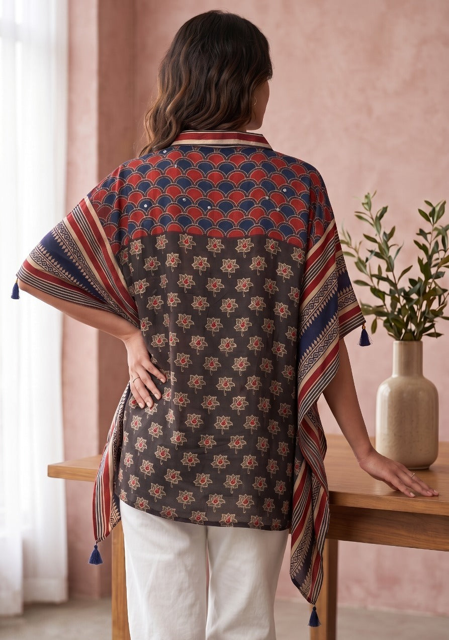 Wow ajrakh crepe kaftan top in red