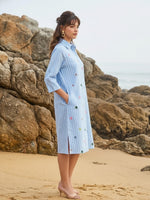 Pure cotton embroidered one piece in blue