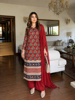 Premium cotton suit set in red with shifli