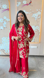 Premium pure chinon with embroidery and pearl detailing sharara set