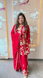 Premium pure chinon with embroidery and pearl detailing sharara set