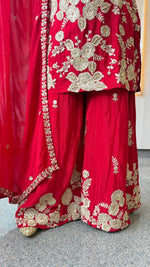 Premium pure chinon with embroidery and pearl detailing sharara set