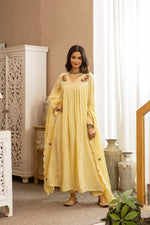 Buttter yellow embroidered Mul Cotton lining full suit set
