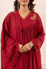 Red embroidered Mul Cotton lining full suit set