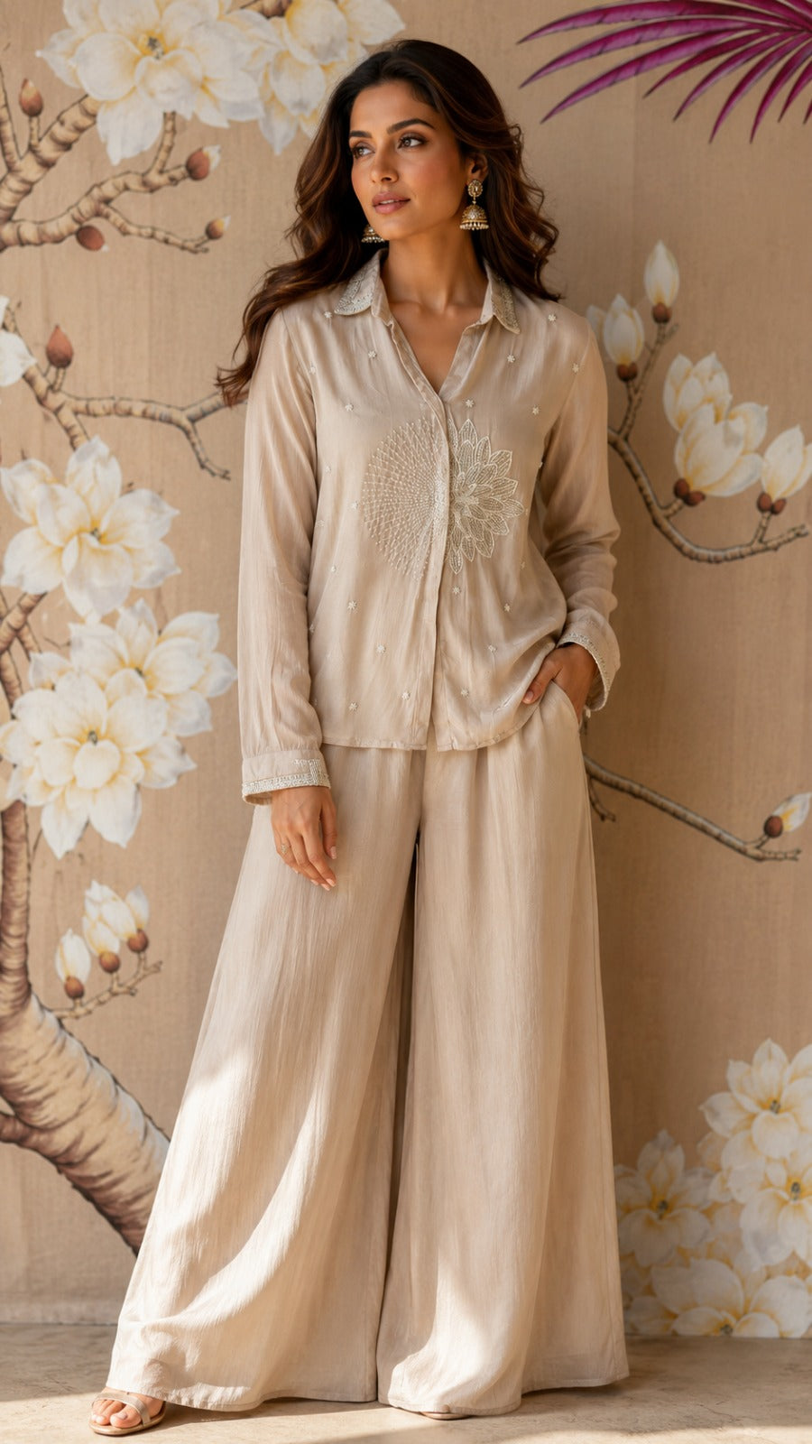 Premium chinon heavily embellished co ord