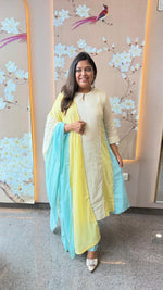 Premium cotton lining suit set in blue n yellow