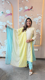 Premium cotton lining suit set in blue n yellow