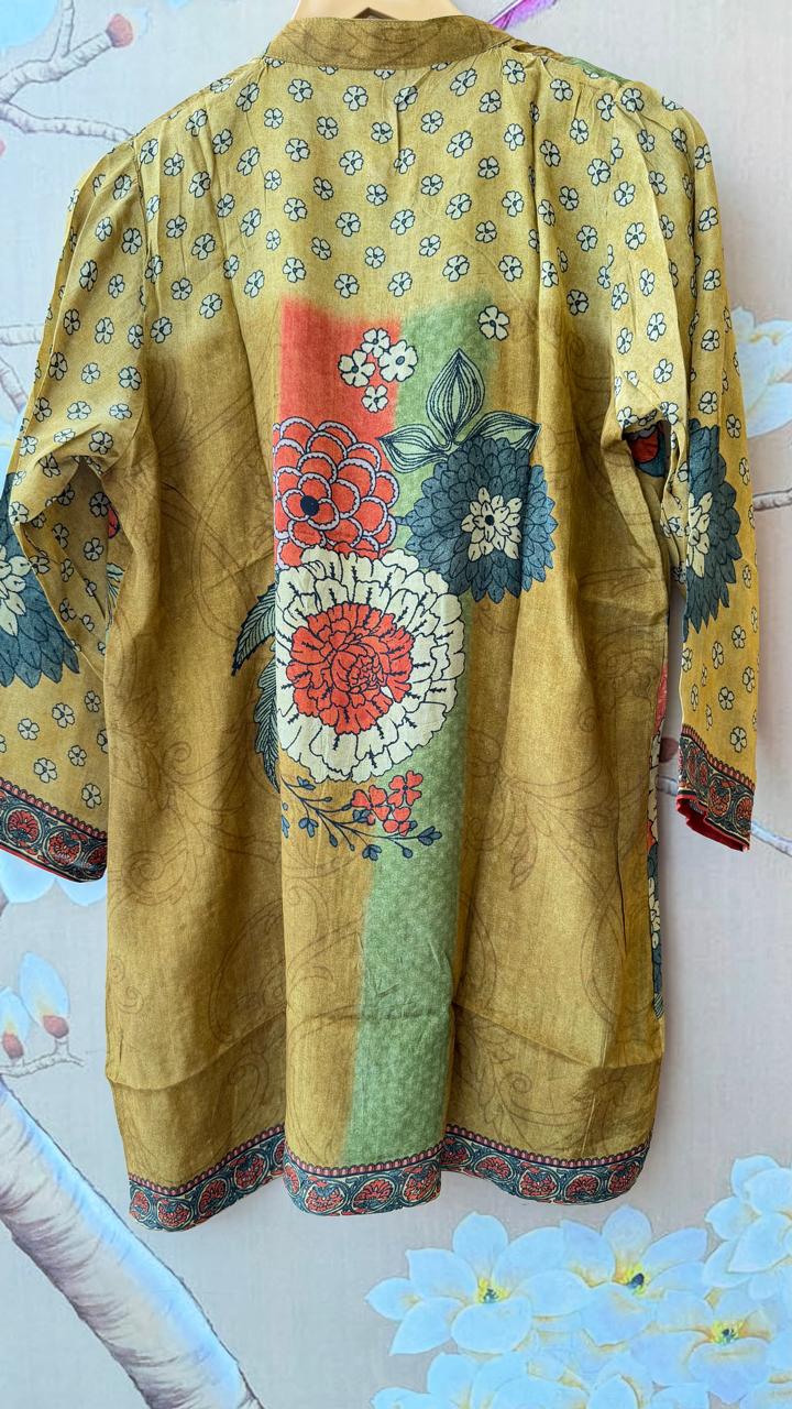 Pretty crepe silk digital printed front n back co ord in yellow