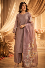 Dola silk designer full suit set in brown