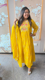 Prettiest yellow Premium Mul chanderi with pearl detailing suit set