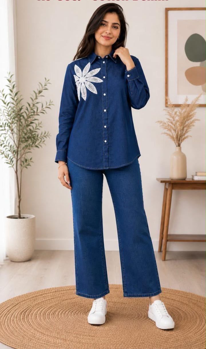 Super pretty denim cotton embroidered co ord