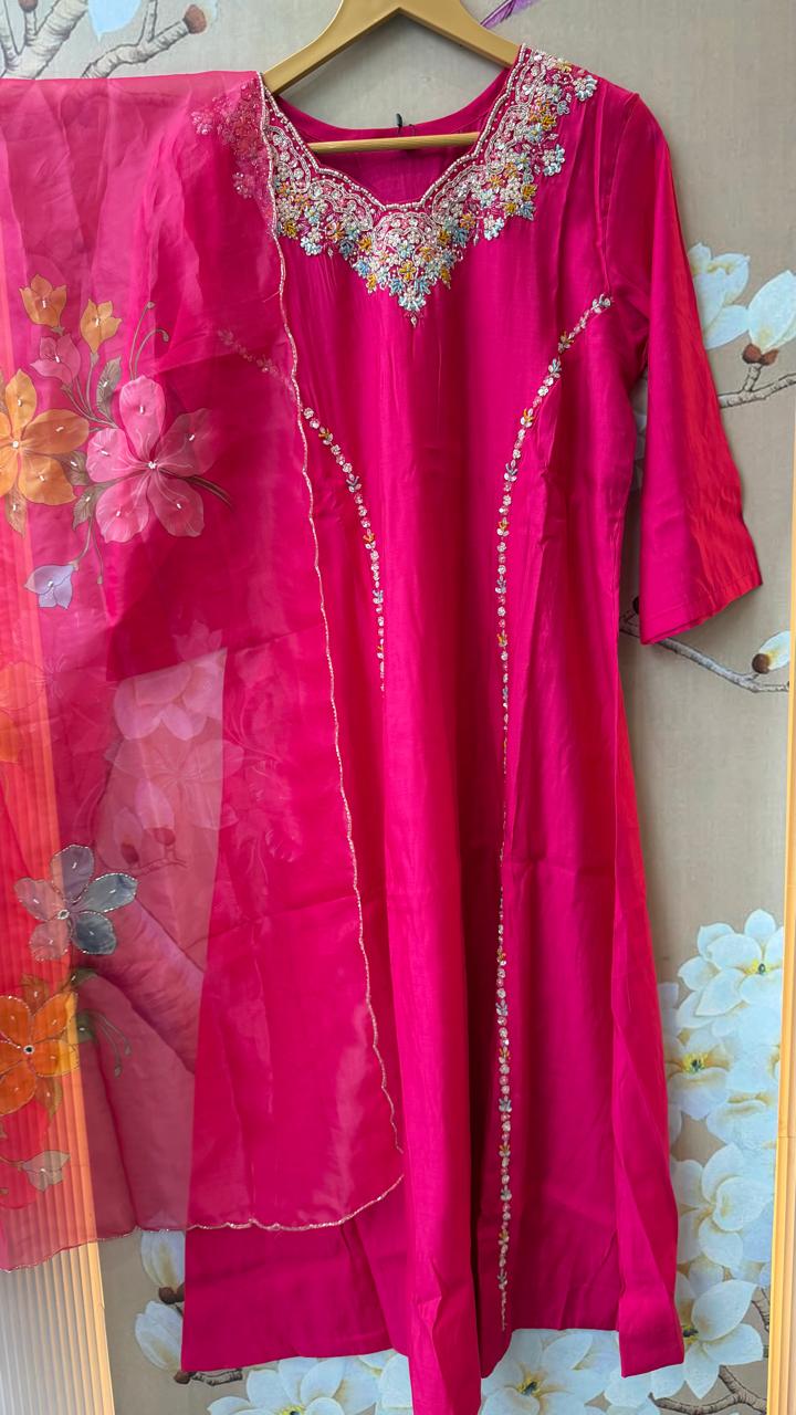 Modale hand embroidery rani pink lining suit set