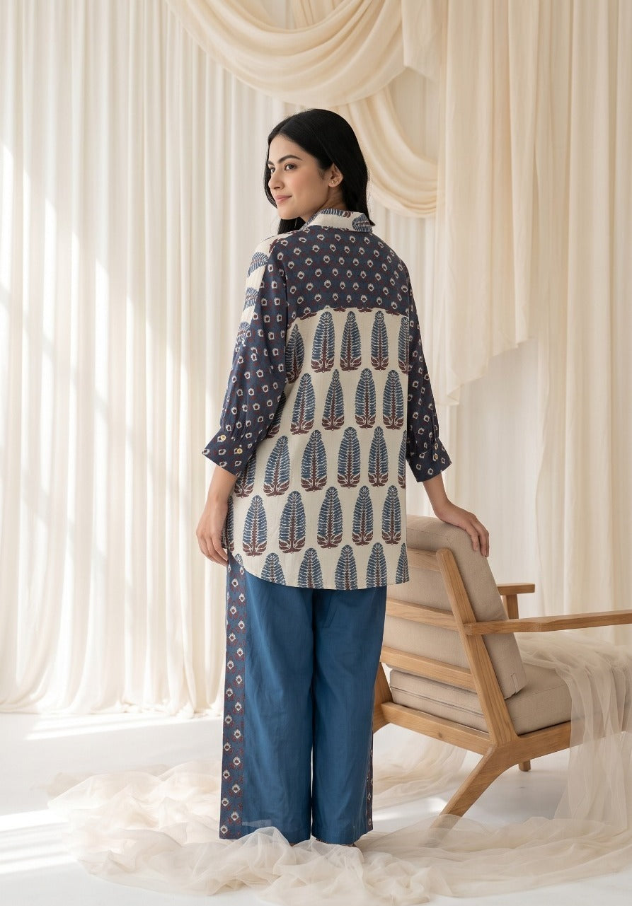 Loose fitted premium ajrakh co ord set in blue
