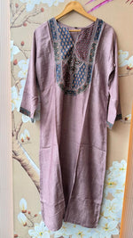 Pretty crepe silk ajrakh full suit set in purple . Designer front n back