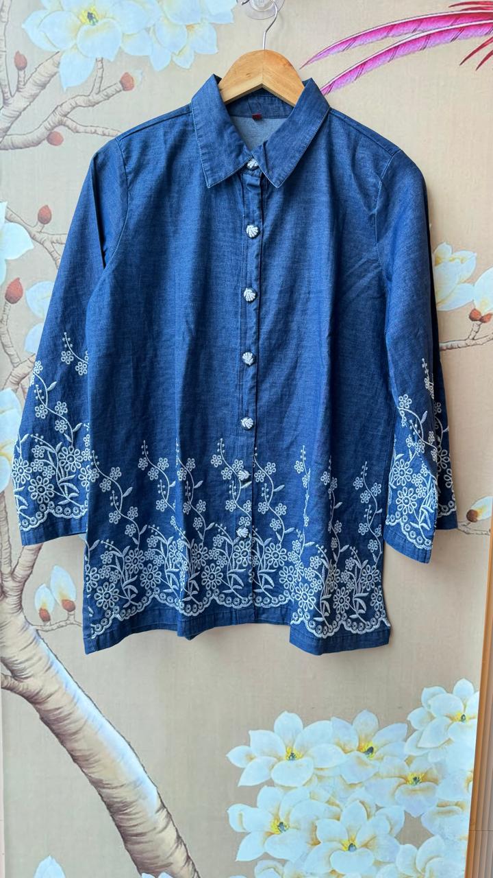 Stunning fully embroidered denim cotton co ord