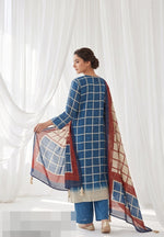 Chequered Mul silk suit set