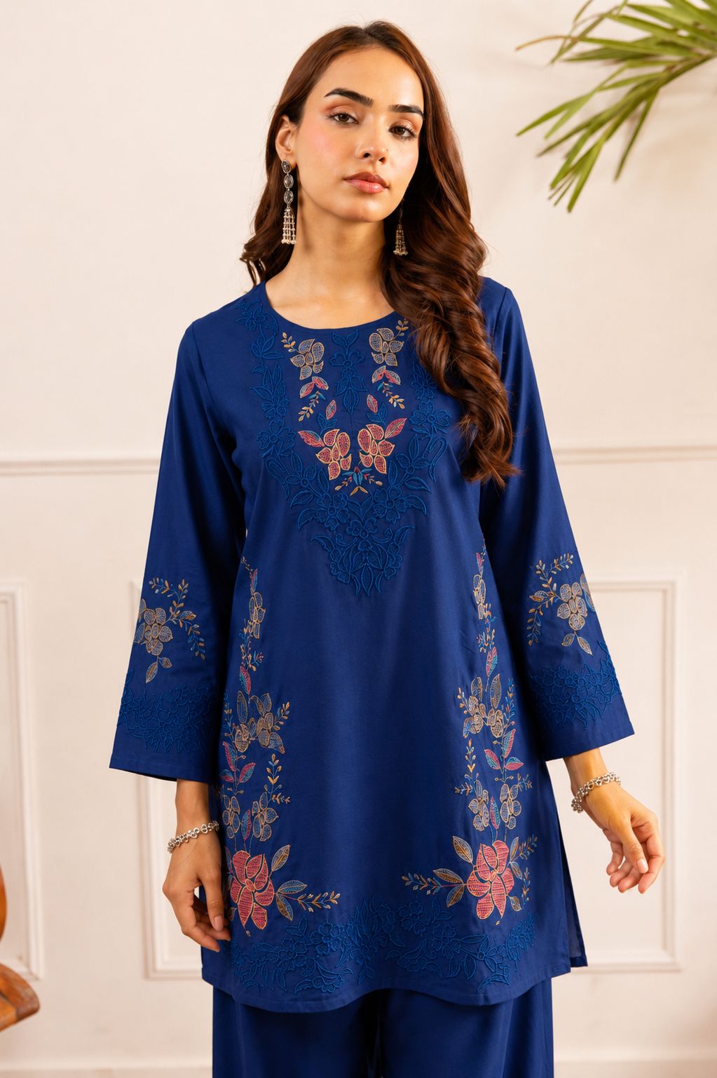 Embroidered plazzo set in blue