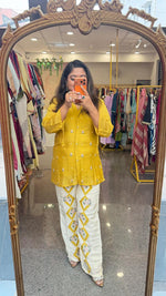 Premium chinon embroidered co ord in yellow