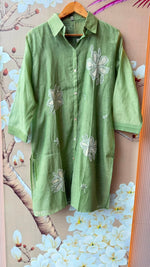 Wow embroidered inner Mul chanderi co ord in green