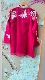 Front and back embroidered inner Mul chanderi co ord in Rani pink
