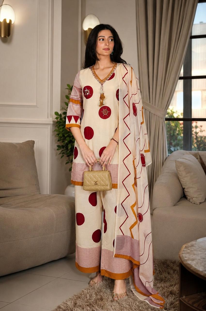 Pretty cotton lining Farsi suit set