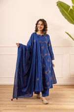 Pure cotton embroidered suit set in royal blue