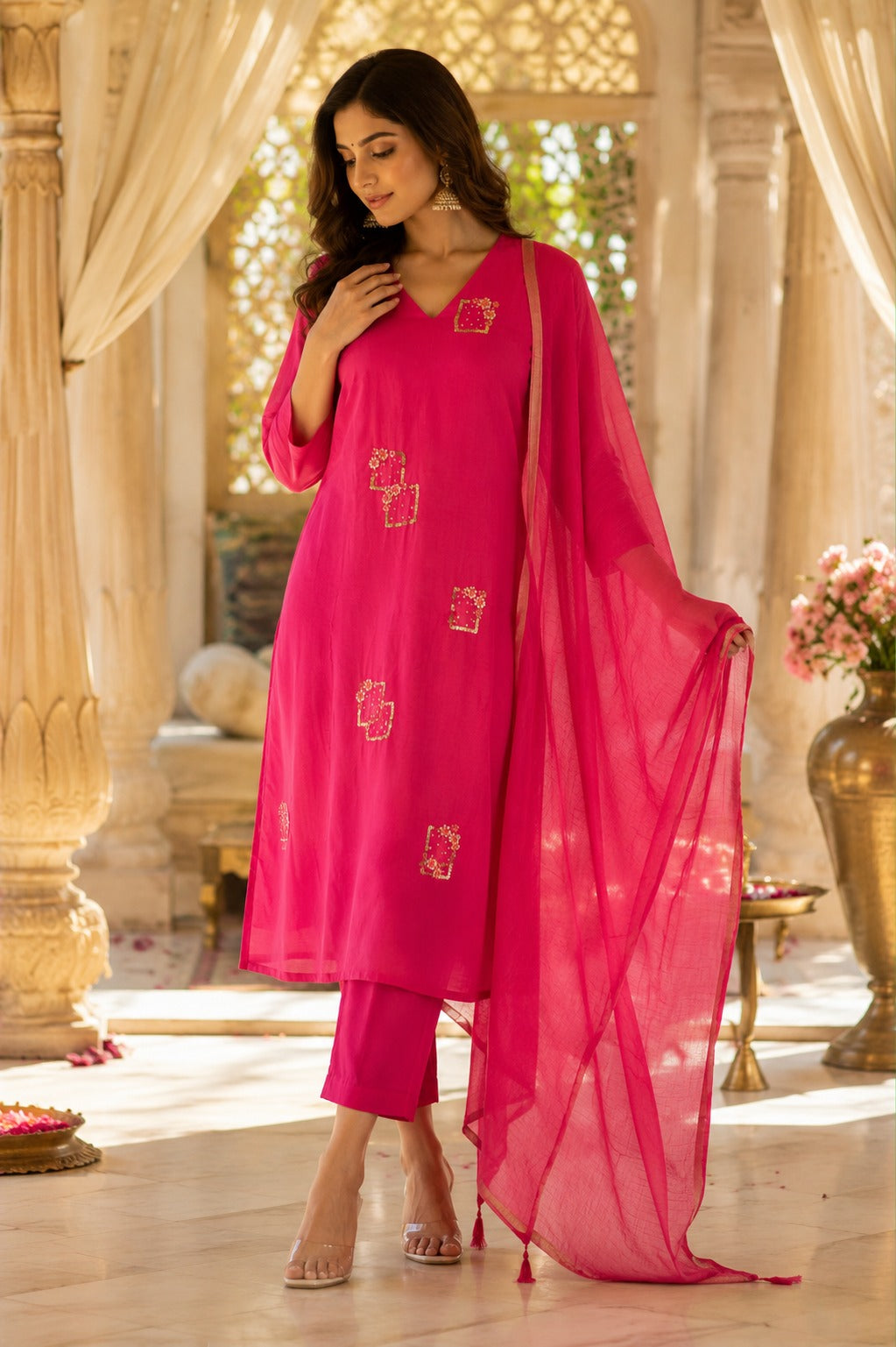 Mul chanderi lining full suit set