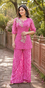 Pretty georgette with beautiful handwork co ord in pink slim fit