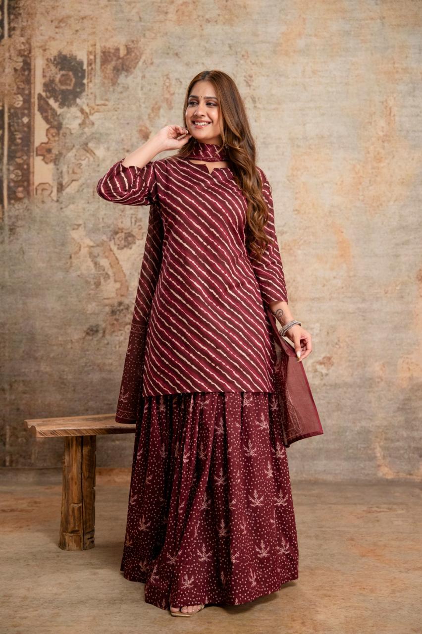 Super pretty wine colour skirt set