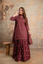 Super pretty wine colour skirt set