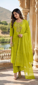Green lehariya bandhani full suit set