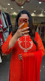 Pretty pretty georgette pretty hand work suit set in orange(slim fit)