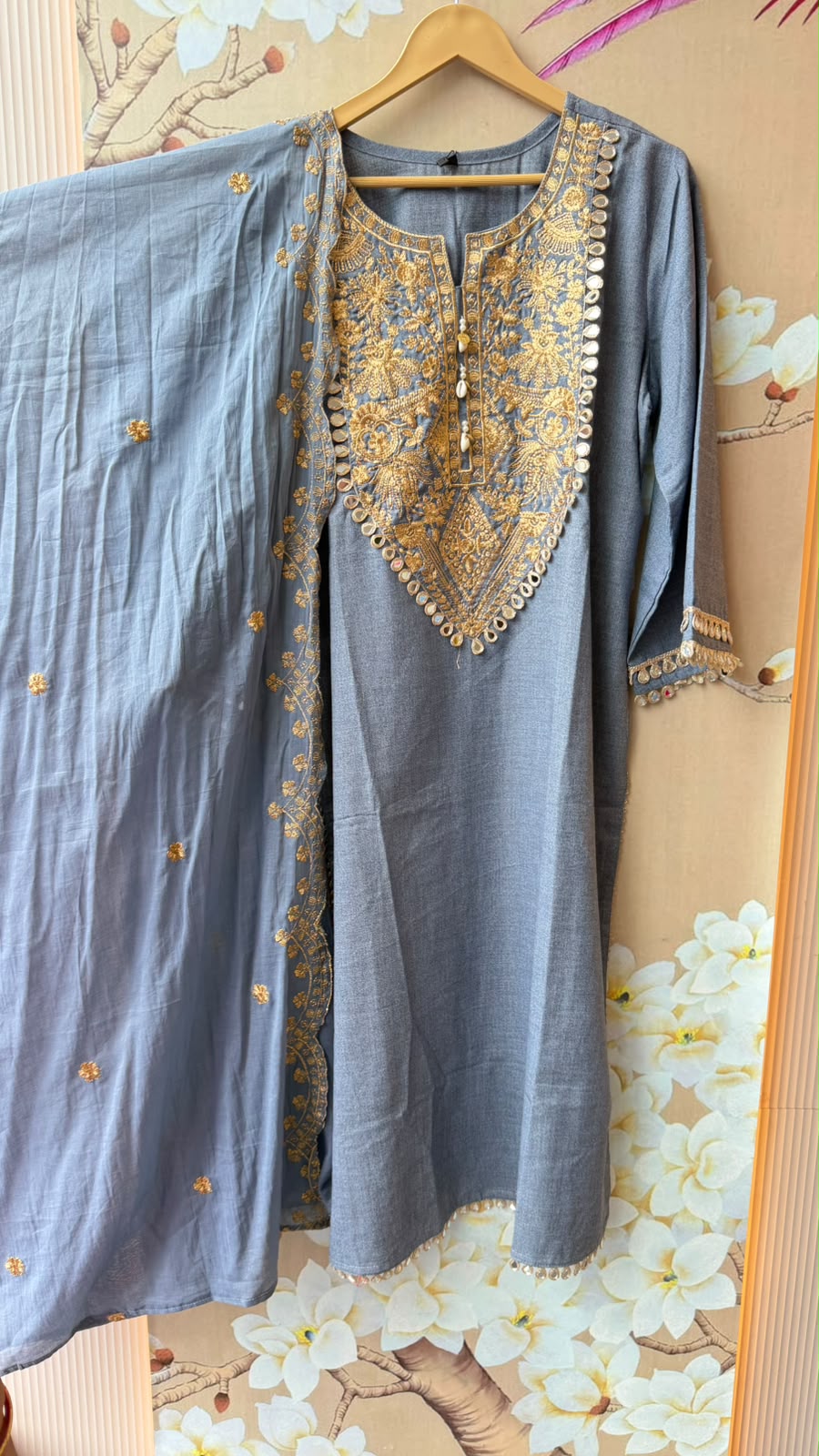 Pretty denim cotton light blue zaridetailing full suit set