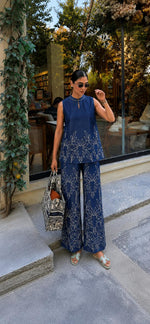 Wow cotton denim fully embroidered co ord