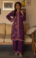 Pure crepe digital printed co ord in purple