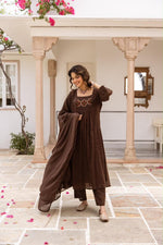 Super pretty Mul cotton embroidered suit set in brown