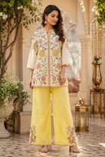 Premium chinon handwork detailing co ord in yellow