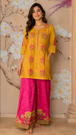 Pure crepe Patola co ord in yellow