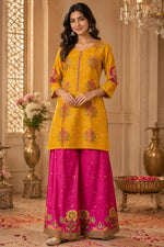 Pure crepe Patola co ord in yellow