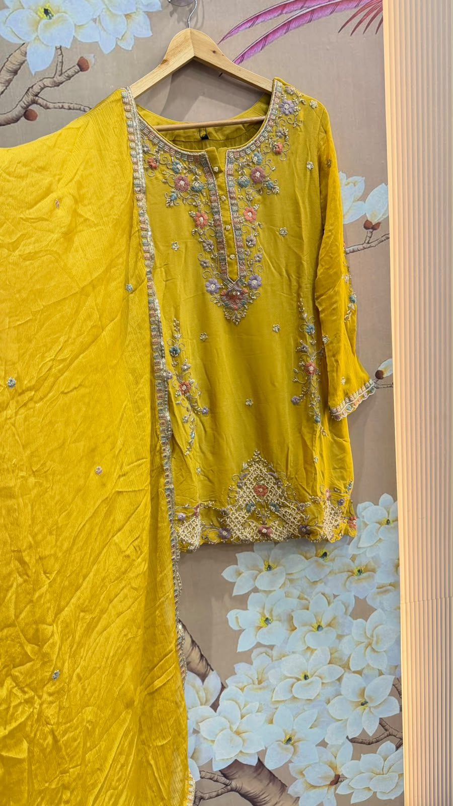 Pure chinon heavily handwork embellished plazzo suit set