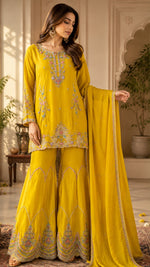 Pure chinon heavily handwork embellished plazzo suit set