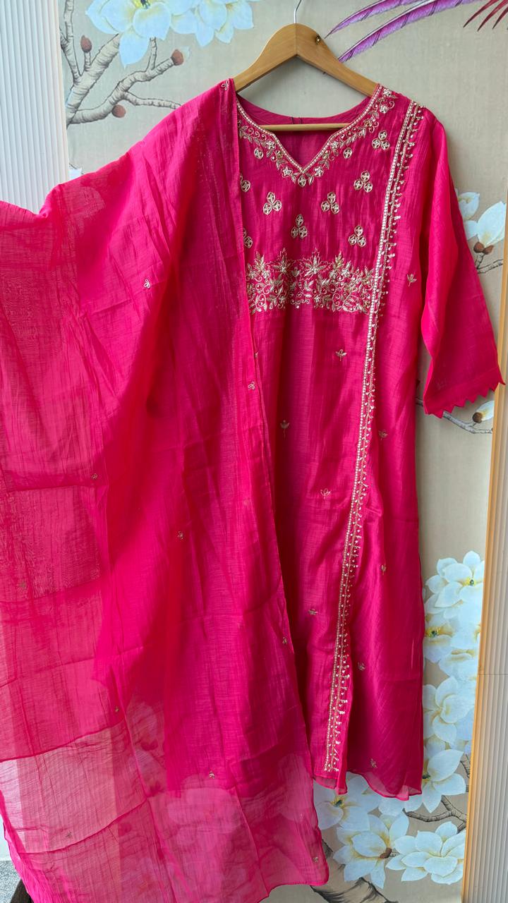 Premium Mul chanderi handwork suit set
