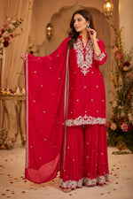 Super pretty premium chinon suit set in red