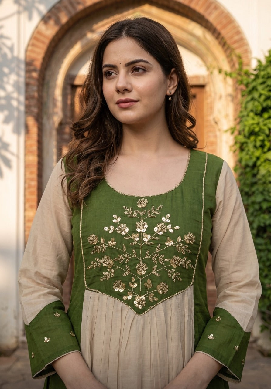 Pretty green Mul chanderi suit set