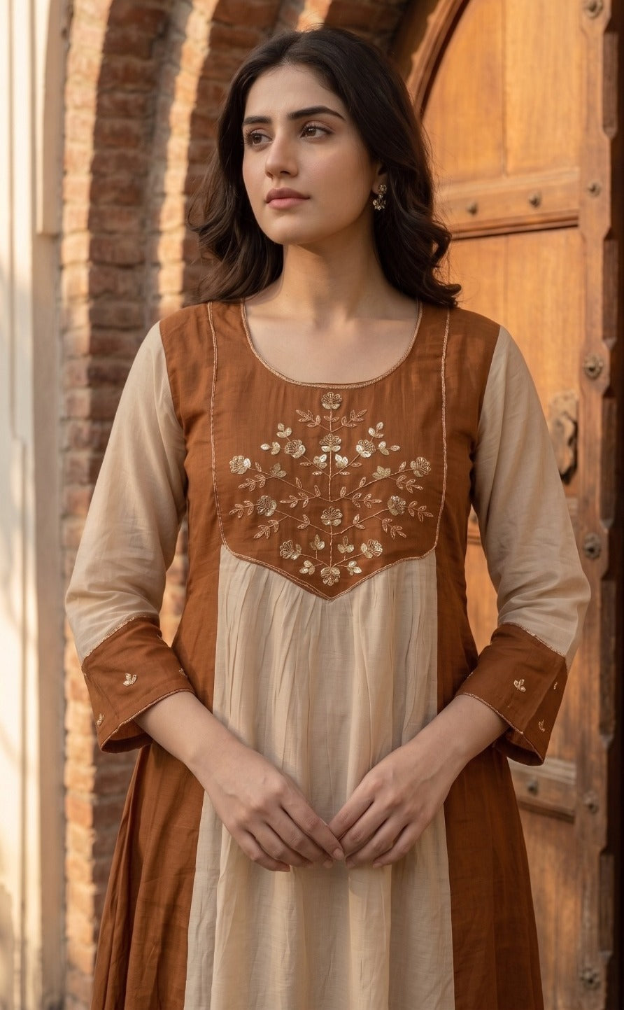 Pretty brown Mul chanderi suit set