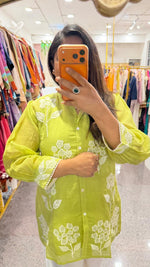 Pretty Mul Chanderi embroidered Co ord in green