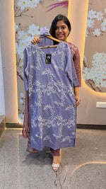 Pure cotton embroidered full suit set in purple
