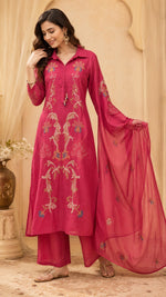 Pure cotton fully embroidered plazzo pant suit set