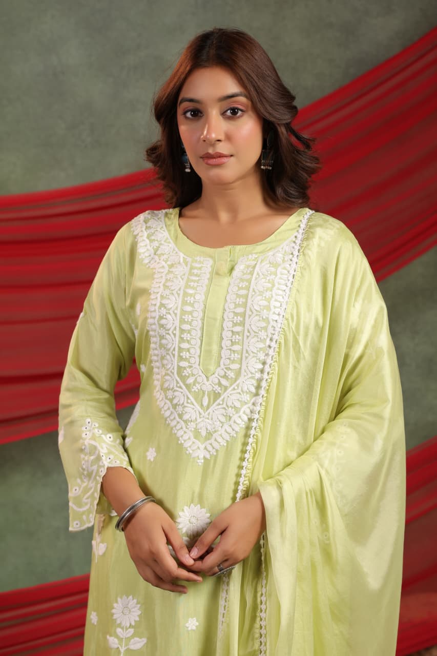 Super soft Modale chikankari in green